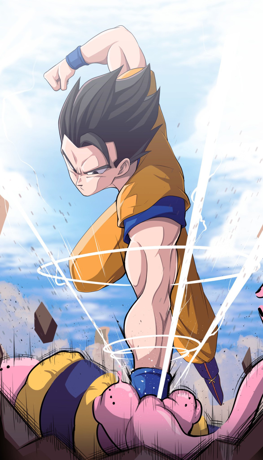 2boys, act_(act_1113), baggy_pants, battle, biceps, black_eyes, black_hair, blue_footwear