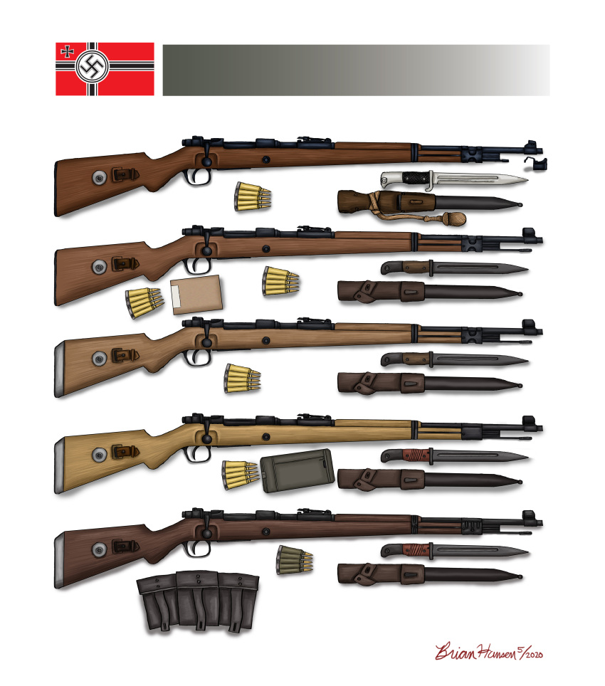 absurdres, adobe_illustrator_(medium), ammunition, ammunition_pouch, artist_name, bayonet, bolt_action, box