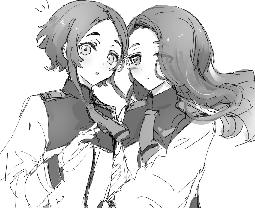 2girls, 2u444, :o, asticassia_school_uniform, blush, frown, gundam, gundam_suisei_no_majo