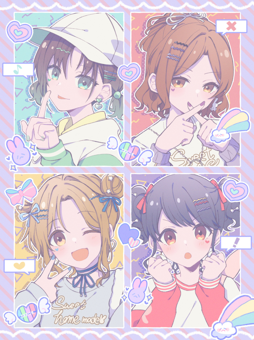!, 4girls, aqua_eyes, aqua_hair, aqua_nails, asakura_toru, blush, bow