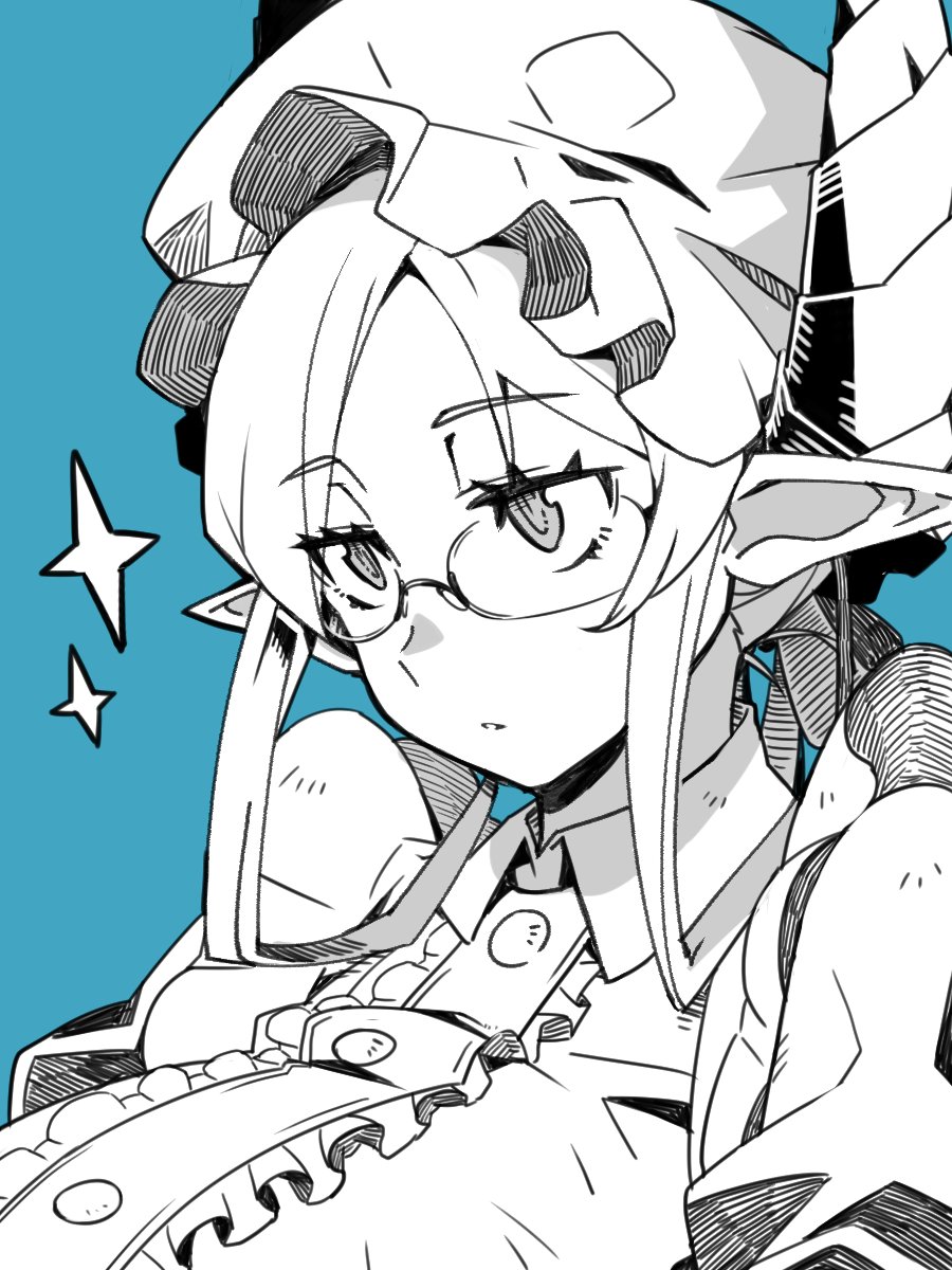 1girl, blue_background, breasts, collared_dress, commentary_request, dragon_girl, dragon_horns, dress