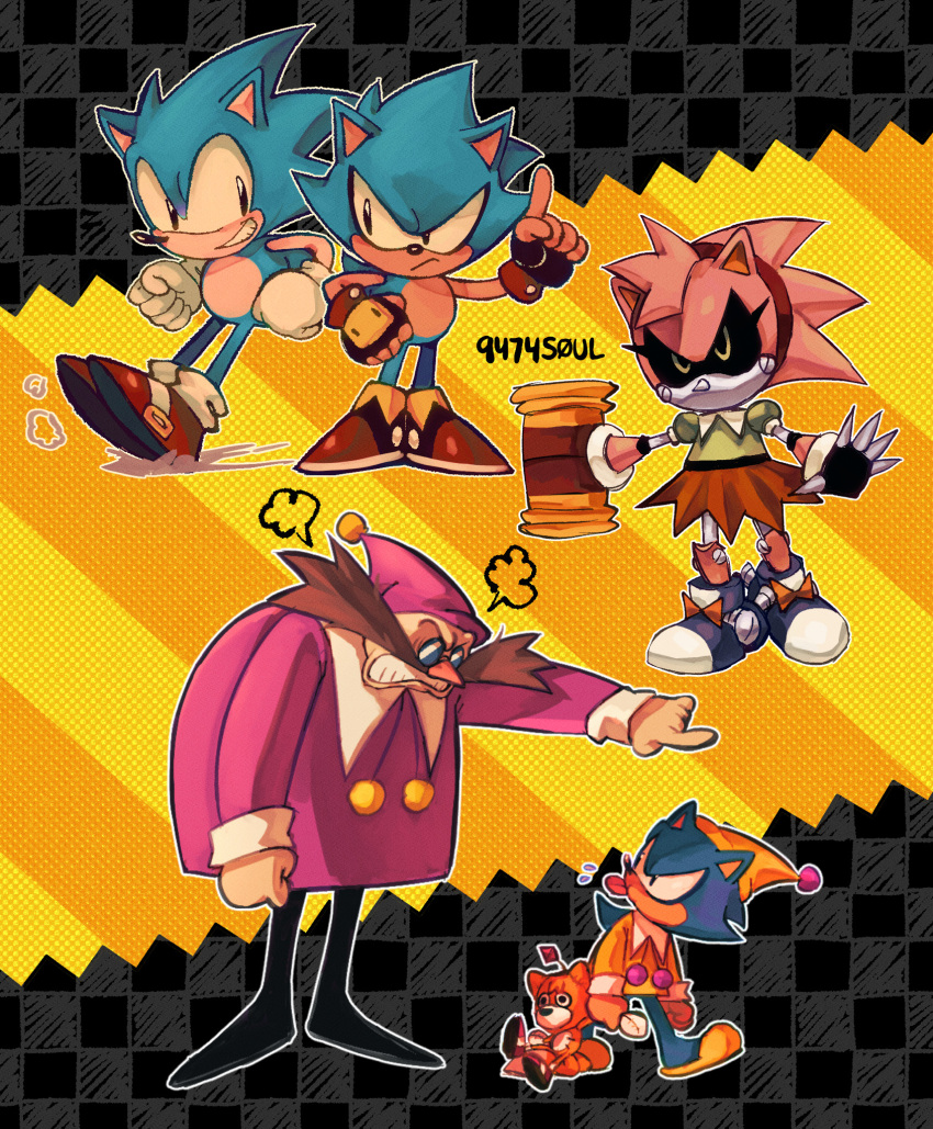 1girl, 3boys, 9474s0ul, alternate_universe, amy_rose, angry, animal_ears, black_eyes