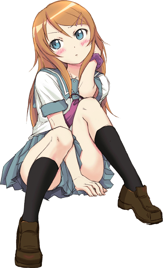 blush, brown_hair, hair_ornament, hairclip, harukigenia, kneehighs, kousaka_kirino, legs