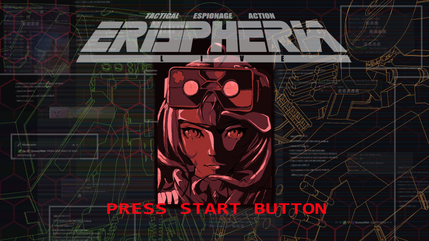 absurdres, erispheria, game_console, goggles, highres, indie_virtual_youtuber, infrared, light, looking_at_viewer, metal_gear_(robot), metal_gear_(series), metal_gear_solid, nousaagi, playstation_1, shaded_face, video_game, virtual_youtuber