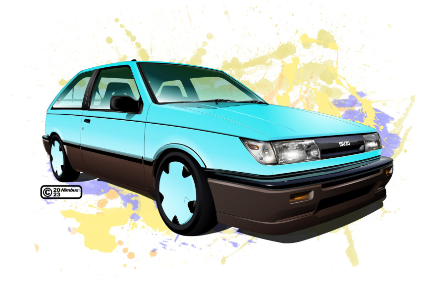 2023, artist_name, car, commentary_request, ground_vehicle, headlight, highres, isuzu_gemini