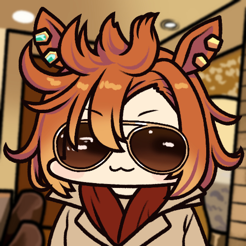 1girl, :3, alternate_hairstyle, animal_ears, aviator_sunglasses, brown_coat, brown_hair, coat, commentary, cosplay, ear_piercing, hair_between_eyes, hair_flaps, horse_ears, horse_girl, jazz_jack, lowres, photo-referenced, piercing, real_life, red_scarf, scarf, short_hair, solo, spiky_hair, sunglasses, t.m._opera_o_(umamusume), umamusume, wada_ryuji, wada_ryuji_(cosplay)