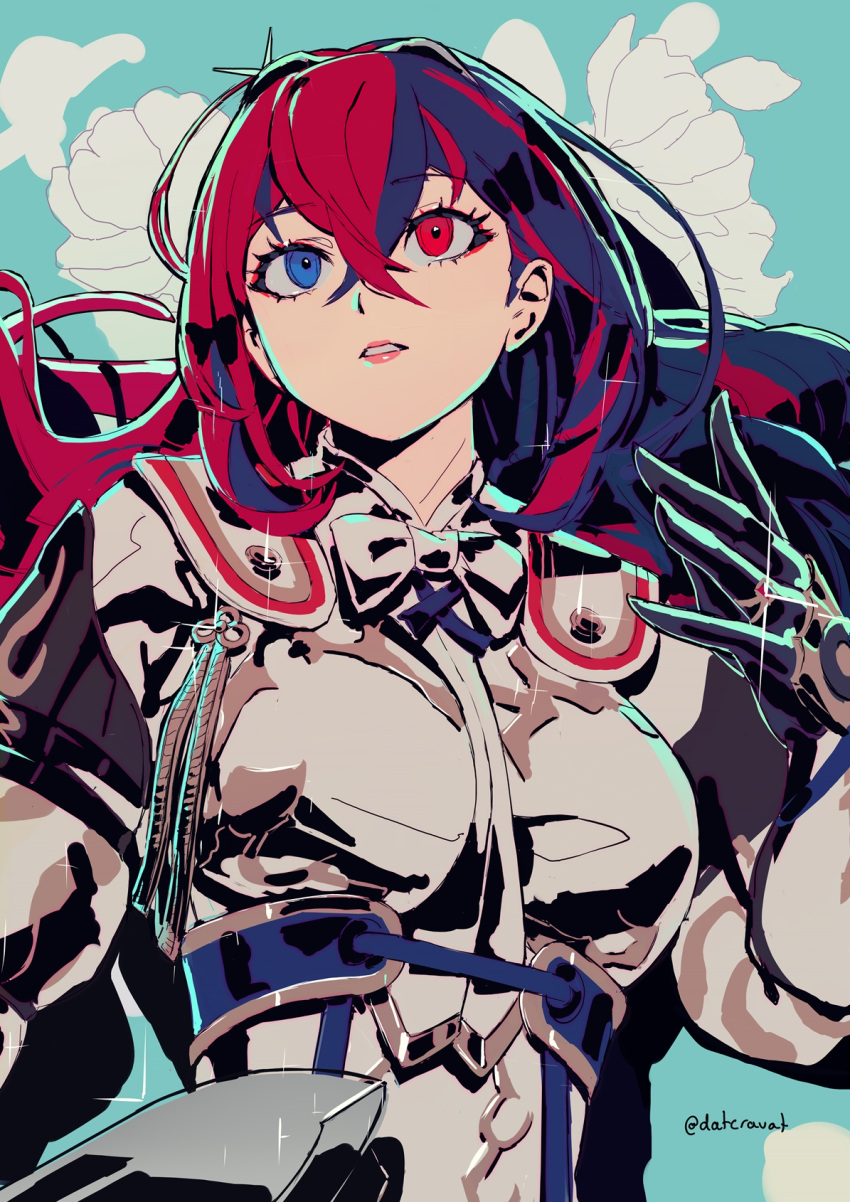 1girl, alear_(female)_(fire_emblem), alear_(fire_emblem), armor, blue_eyes, blue_hair, breasts, crossed_bangs