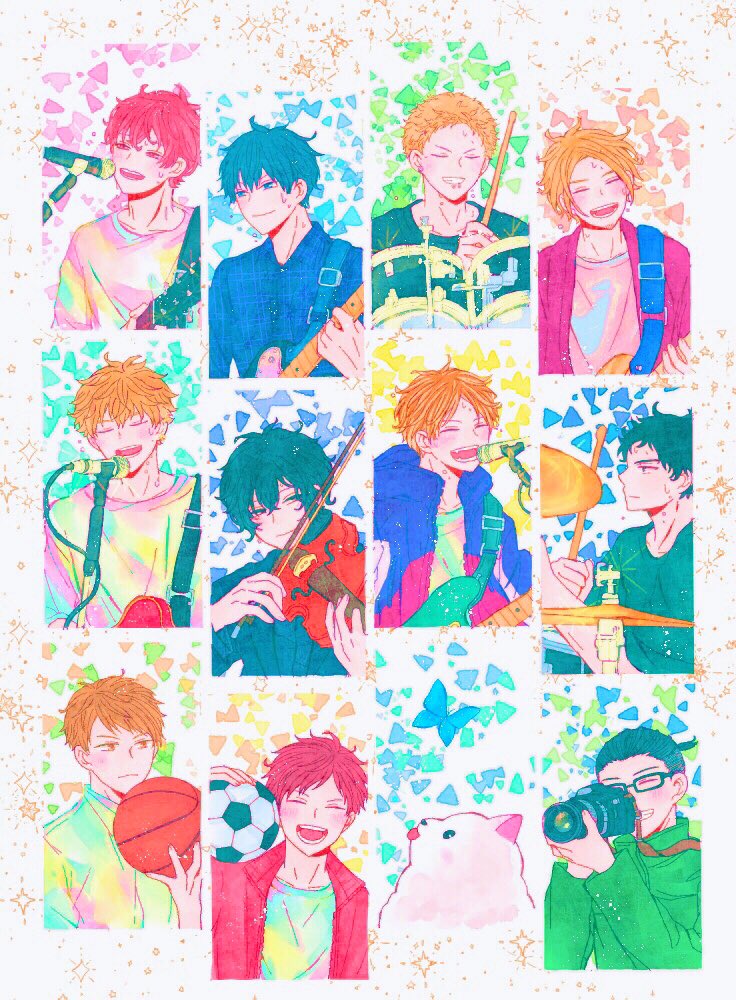 ball, basketball_(object), bibibimix39, bishounen, camera, collage, colorful, dog