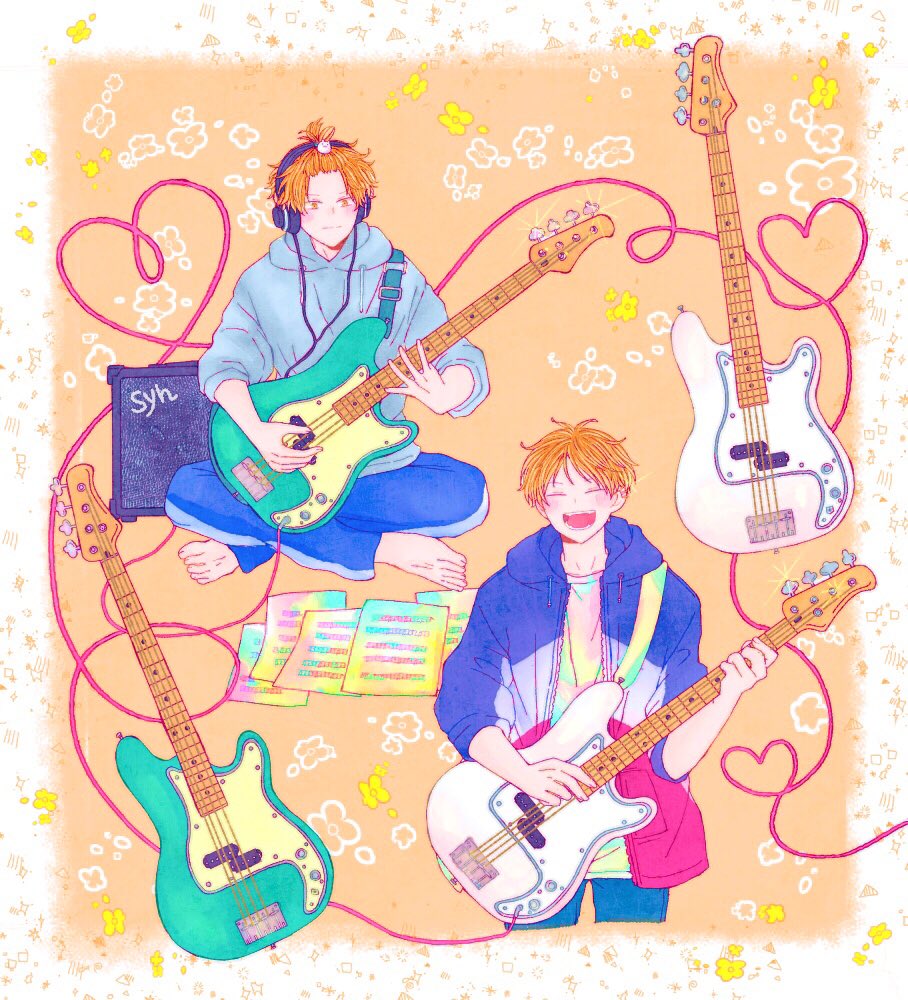 1boy, amplifier, bibibimix39, bishounen, blonde_hair, blue_hoodie, closed_mouth, collage