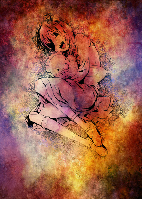 ao_(sodalite), cotton, crown, fang, flower, long_socks, rose, sakutarou