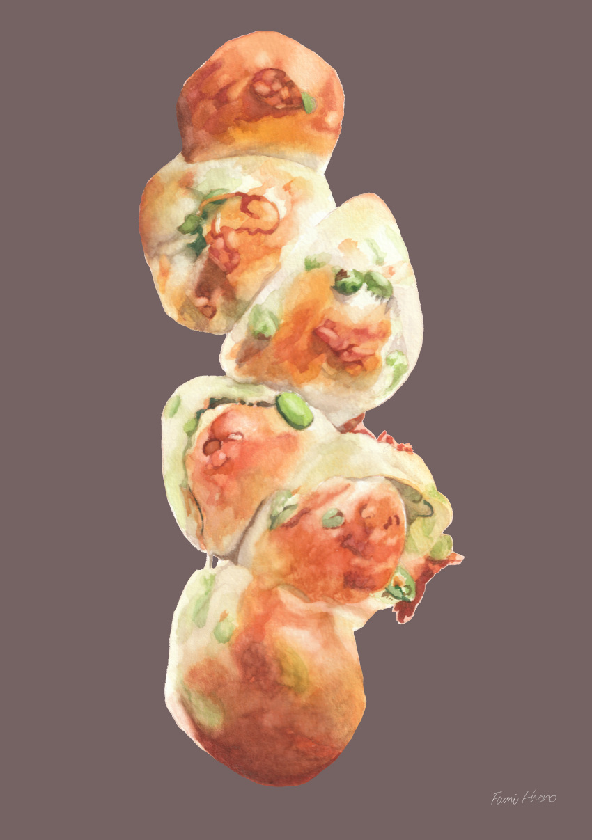 absurdres, aon968, artist_name, bread, brown_background, commentary_request, edamame_(food), food