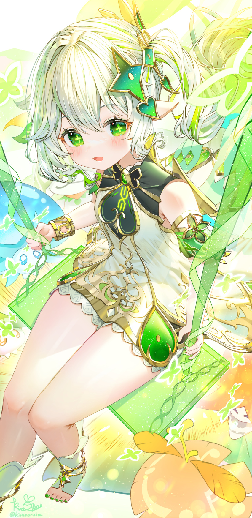 1girl, absurdres, aranara_(genshin_impact), bracelet, child, commentary_request, cross-shaped_pupils, dress