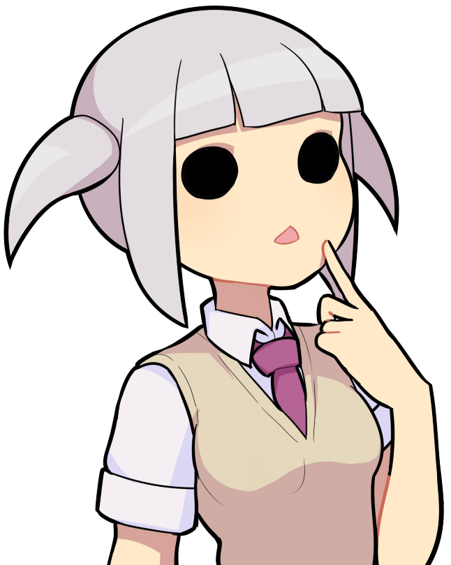 1girl, blunt_bangs, breasts, brown_cardigan, cardigan, cardigan_vest, collared_shirt, commentary_request
