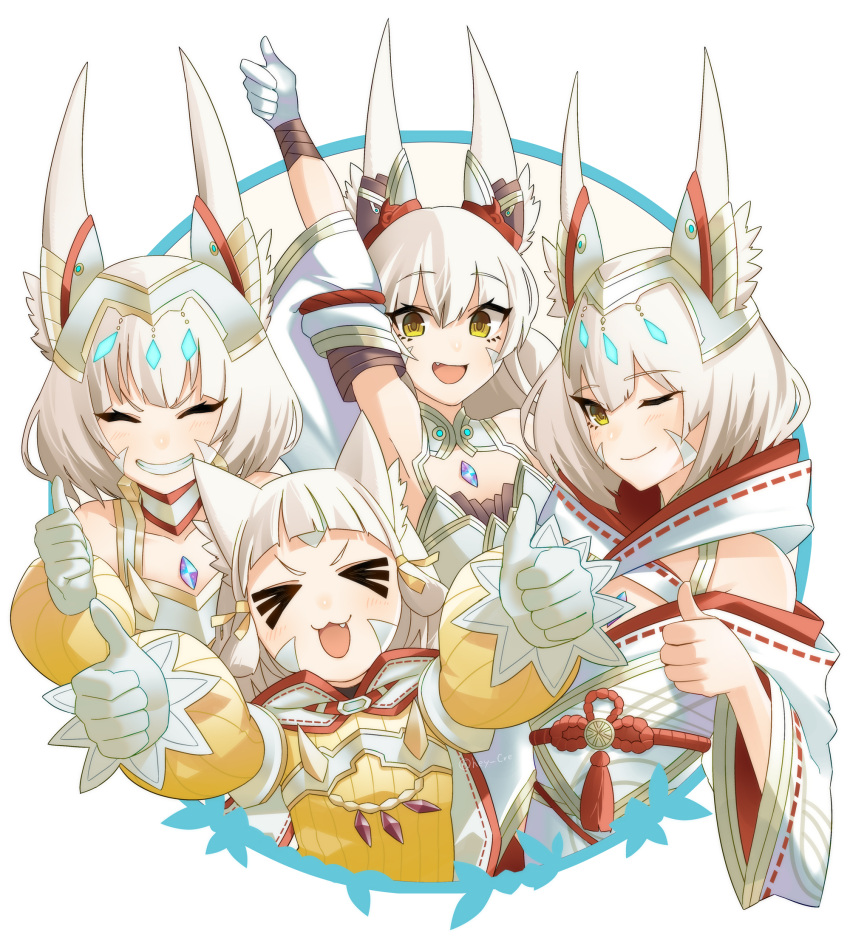 age_difference, animal_ears, blunt_bangs, cat_ears, chest_jewel, dual_persona, fang, fangs
