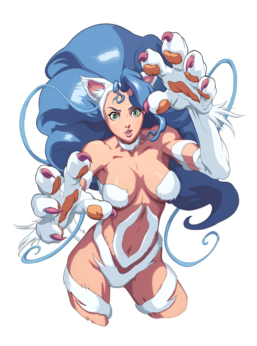 1girl, alvin_lee, animal_ears, aqua_eyes, bare_shoulders, big_hair, blue_eyes, blue_hair