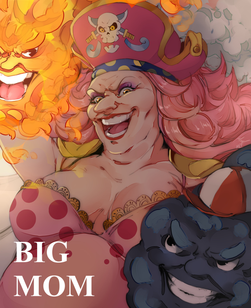 1girl, 3boys, absurdres, character_name, charlotte_linlin, clouds, curly_hair, hat