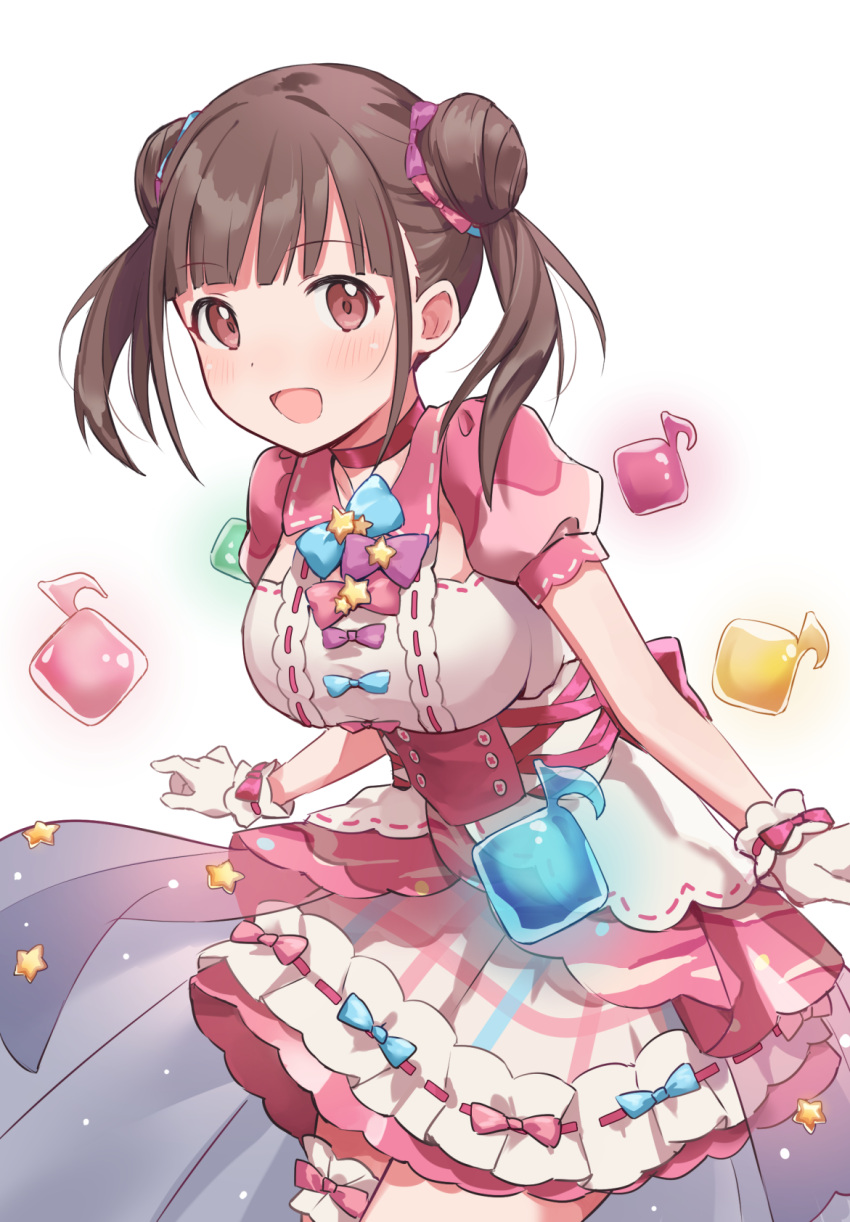 1girl, blue_ribbon, blush, bow, breasts, bridal_garter, brown_hair, cow