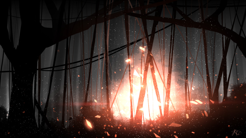 chinese_commentary, commentary_request, forest, highres, light_particles, nature, no_humans, original