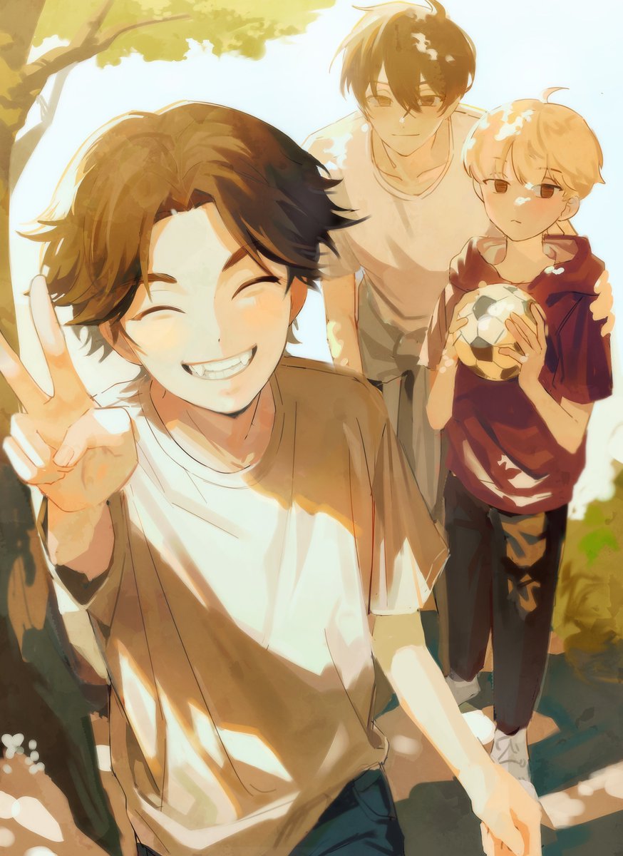 ^_^, aged_down, baji_keisuke, ball, black_eyes, black_hair, black_pants, blonde_hair