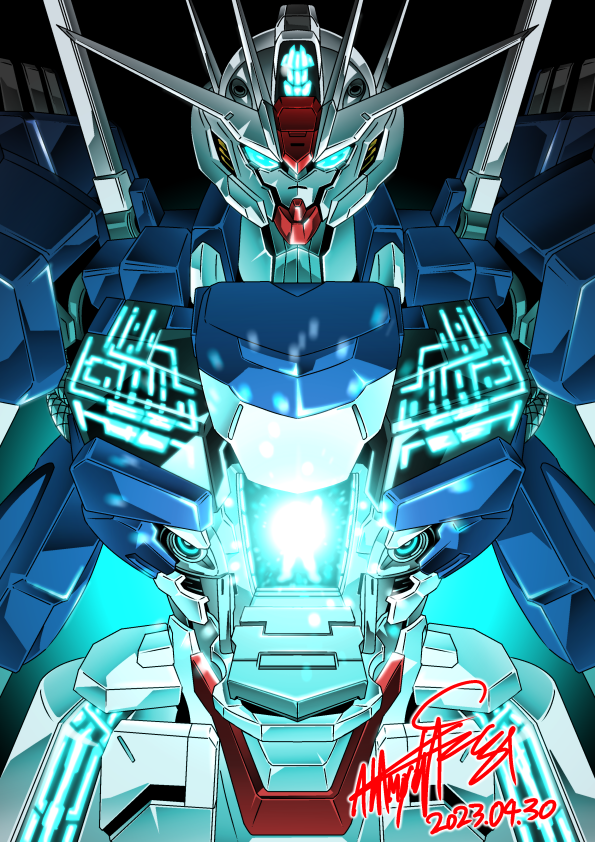 1girl, aqua_eyes, aura, commentary_request, dated, ericht_samaya, glowing, glowing_eyes
