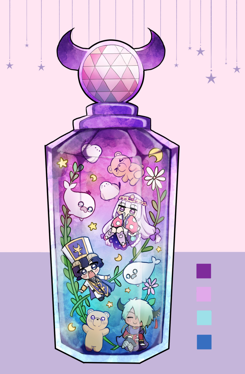 1girl, 2boys, :o, armor, aurora_sya_lis_kaymin, bird, black_footwear, black_hair