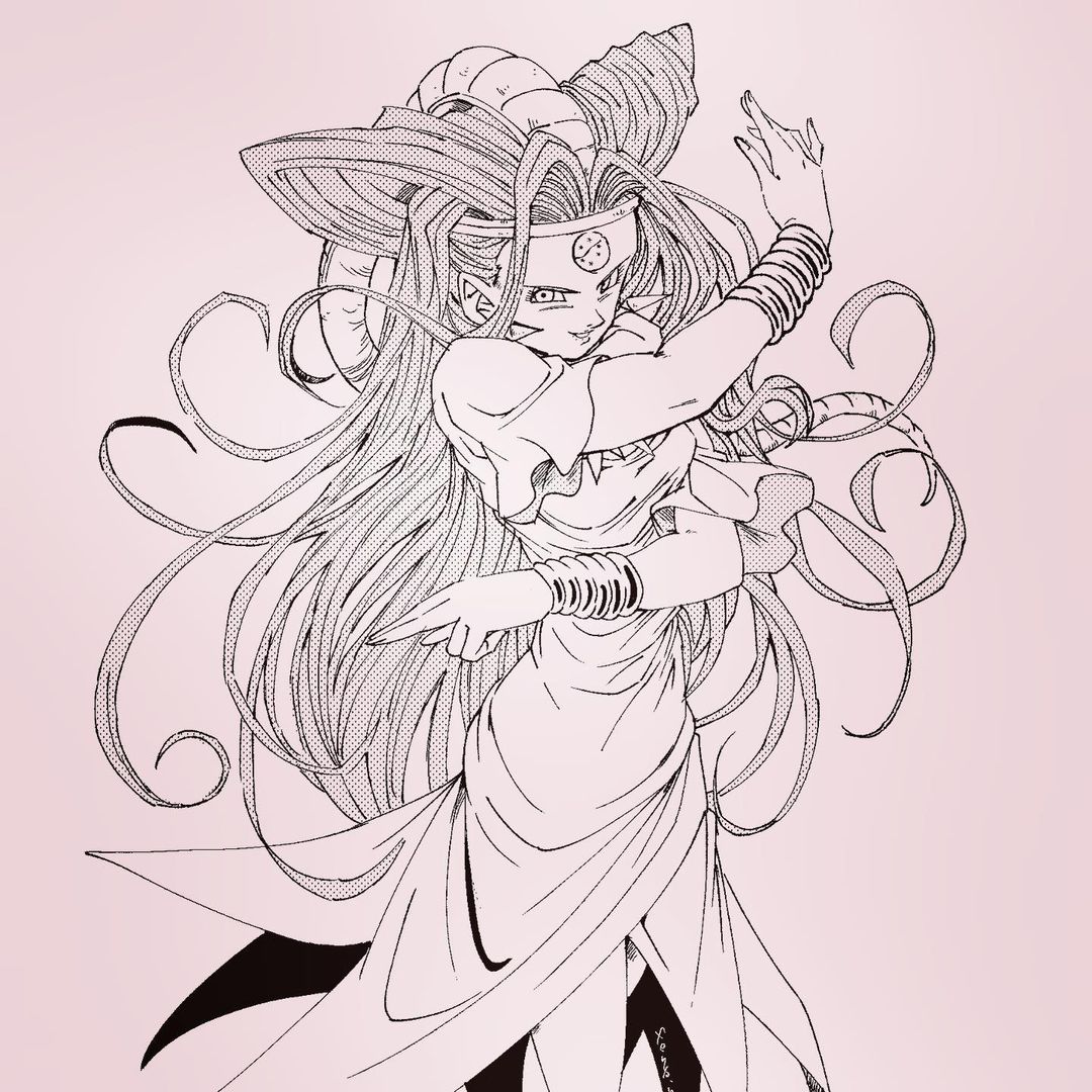 1girl, bracelet, dragon_ball, dragon_ball_gt, dress, female, female_only, fenyon, long_hair, looking_at_viewer, oceanus_shenron
