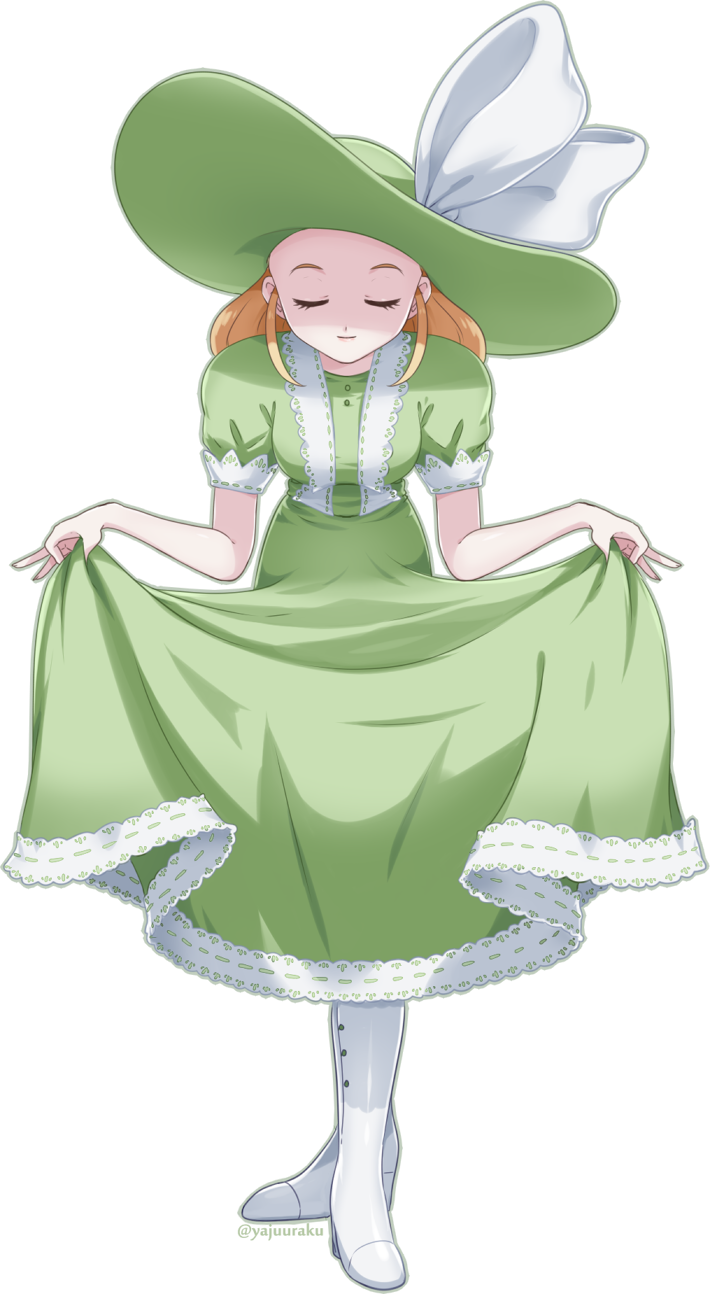 1girl, blonde_hair, bow, closed_eyes, closed_mouth, clothes_lift, commentary_request, curtsey