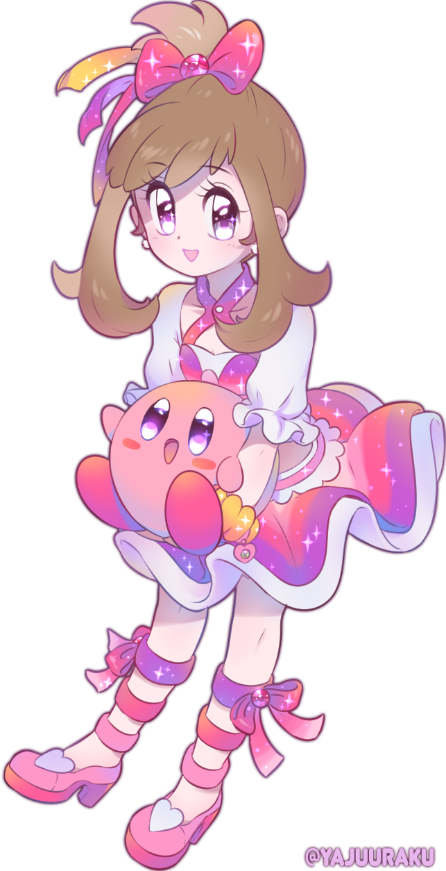 1girl, anklet, blush, bow, brown_hair, carrying, commentary_request, crossover