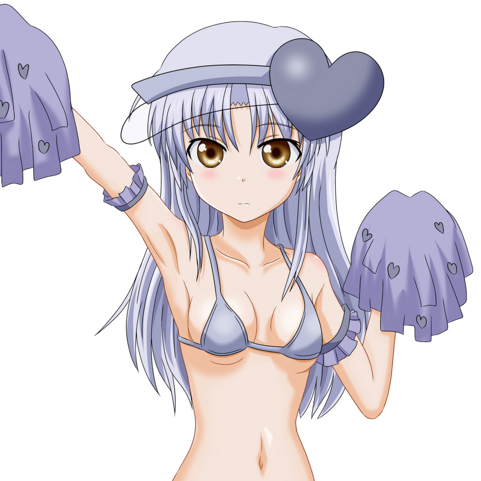 amulet_heart, amulet_heart_(cosplay), angel_beats!, bikini_top, brown_eyes, cosplay, grey_hair, long_hair