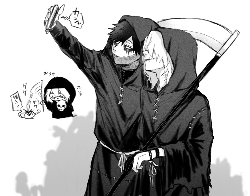 2boys, ametaro_(ixxxzu), boku_no_hero_academia, burn_scar, cheek_piercing, chibi, chibi_inset, cosplay