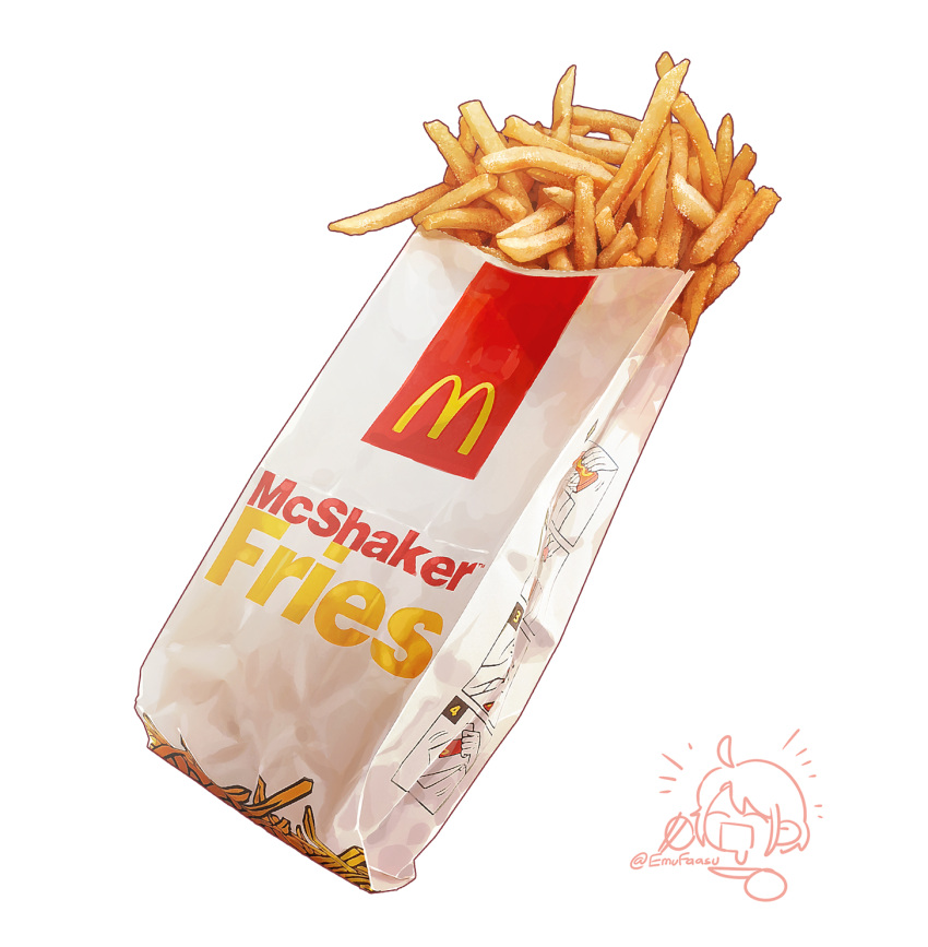 bag, emufaasu, food, food_focus, french_fries, highres, mcdonald's, no_humans