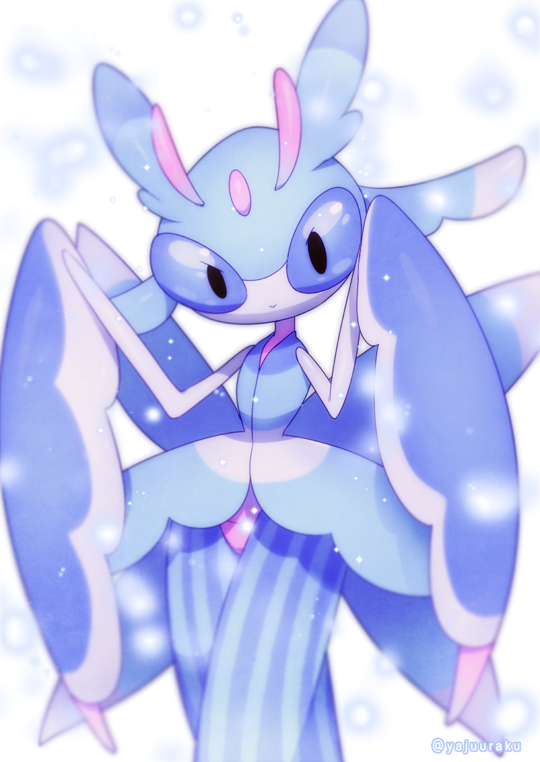 alternate_color, blurry, closed_mouth, commentary, crossed_legs, looking_at_viewer, lurantis, pokemon