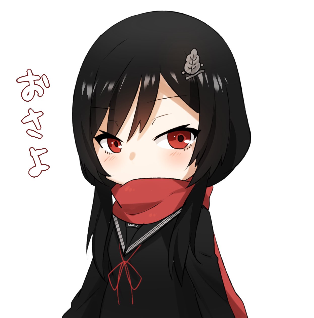 1girl, black_hair, black_serafuku, black_shirt, chibi, hair_ornament, hairclip, highres