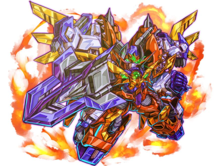 arm_blade, chibi, clenched_hand, garmraid_blaze, glowing, glowing_eye, head_tilt, looking_at_viewer