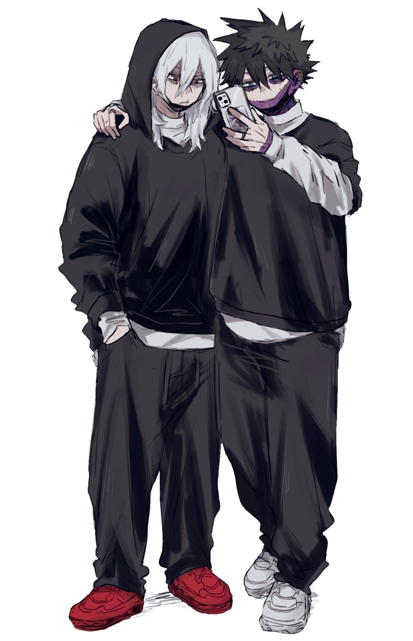 2boys, ametaro_(ixxxzu), black_hair, black_hoodie, black_shirt, blue_eyes, boku_no_hero_academia, burn_scar