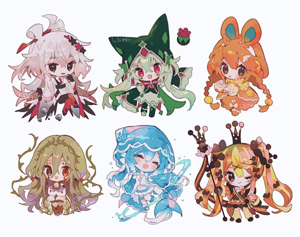 6+girls, :3, animal_hood, black_eyes, blue_hair, bombirdier, braid, brambleghast