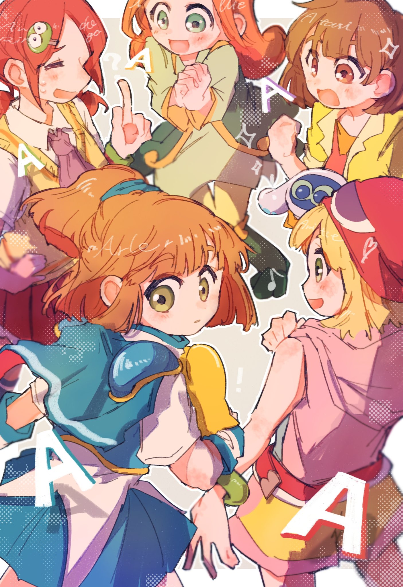 55_(afutanun_0120), 5girls, ally_(puyopuyo), amitie_(puyopuyo), andou_ringo, arle_nadja, atari_(puyopuyo), blush