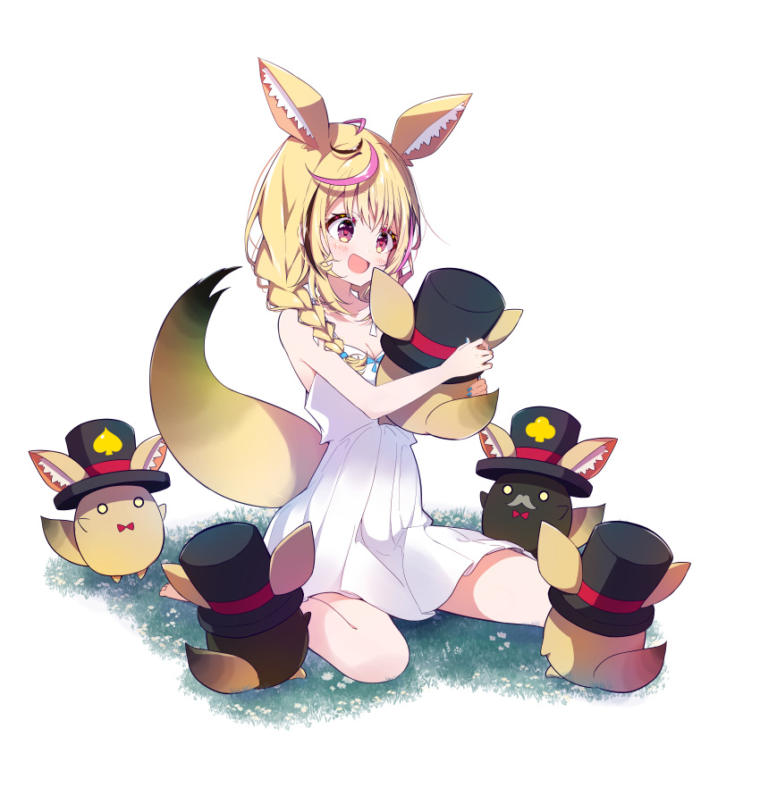 1girl, absurdres, ahoge, alternate_costume, animal_ear_fluff, animal_ears, animal_hug, bare_shoulders