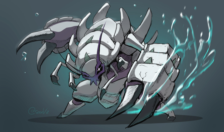 +_+, absurdres, antennae, aqua_background, claws, full_body, golisopod, grey_background