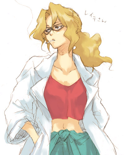 cigarette, female, glasses, lab_coat, labcoat, leite_jokin, lowres, smoking
