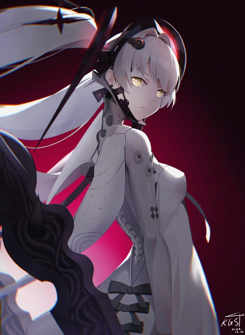 1girl, absurdres, black_ribbon, bodysuit, breasts, closed_mouth, cross-shaped_pupils, earrings