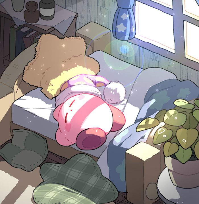 :o, blanket, blush, blush_stickers, book, curtains, kirby, kirby_(series)