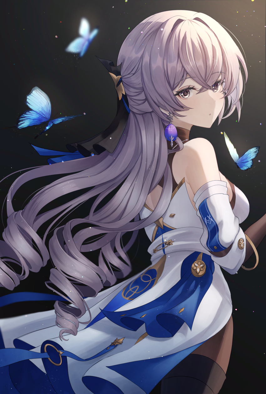 1girl, absurdres, bare_shoulders, black_gloves, boots, breasts, bronya_rand, bug