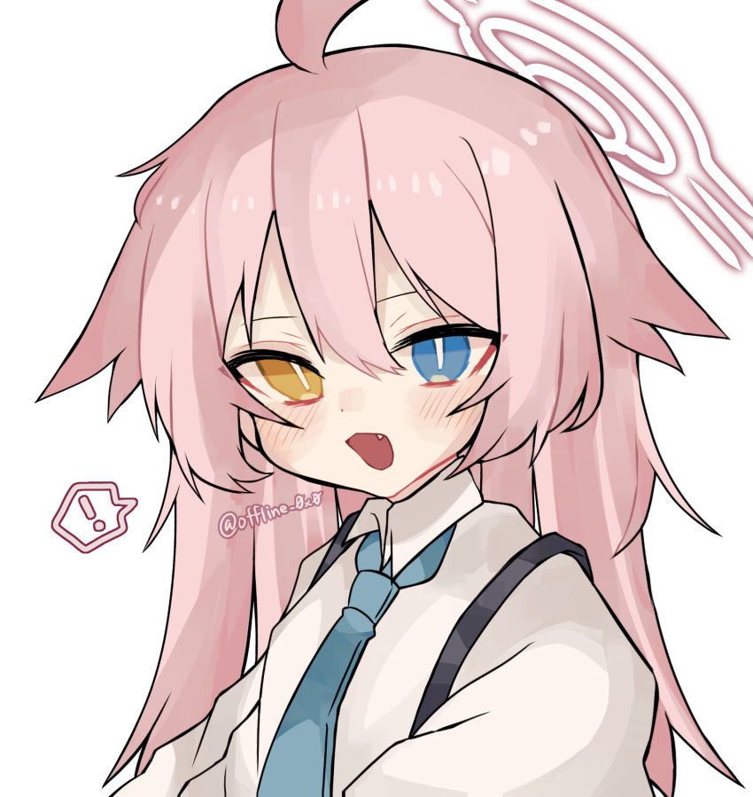 !, 1girl, ahoge, blue_archive, blue_eyes, blue_necktie, codename_jaroa, collared_shirt
