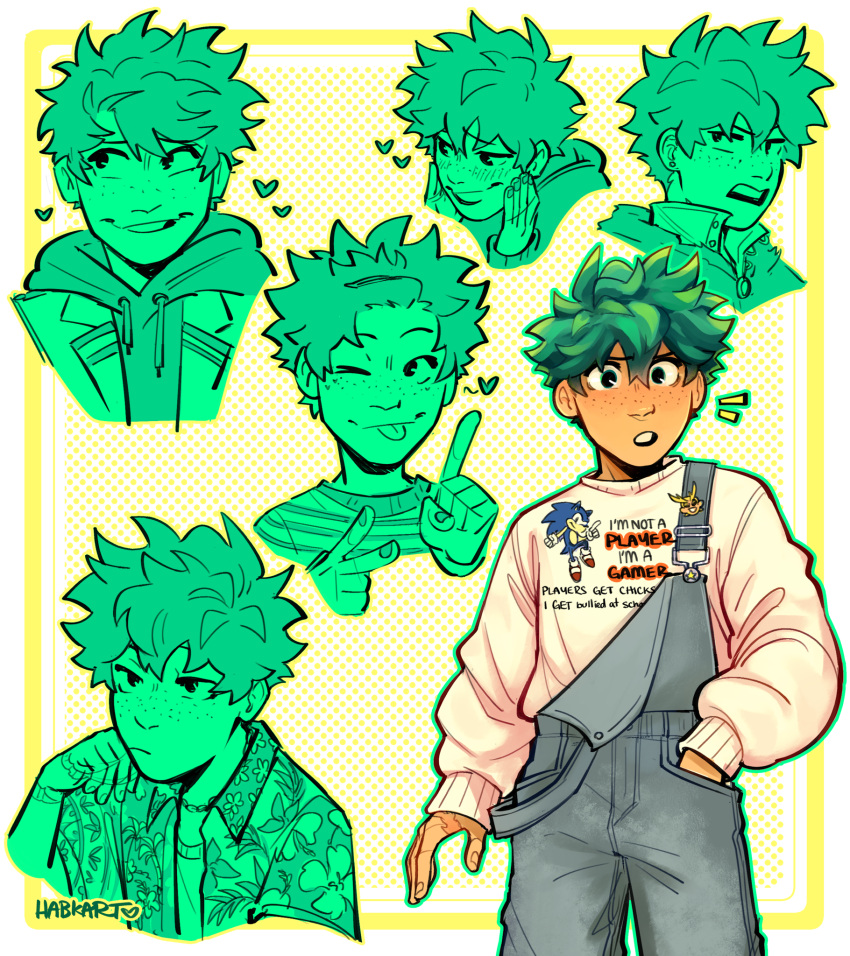 1boy, all_might, alternate_costume, blush, boku_no_hero_academia, character_pin, closed_mouth, clothes_writing