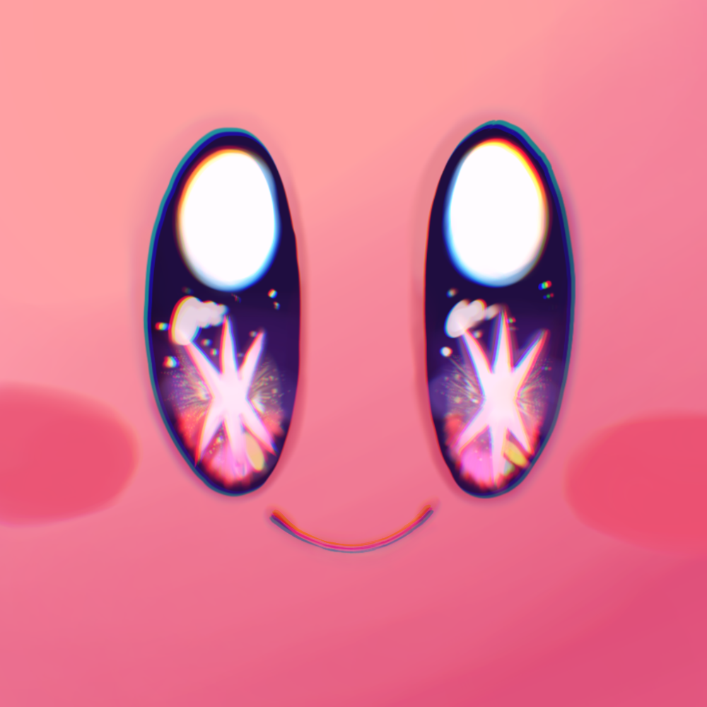 blush_stickers, close-up, closed_mouth, kirby, kirby_(series), looking_at_viewer, no_humans, shoyu_nimono, smile, solo, star-shaped_pupils, star_(symbol), symbol-shaped_pupils