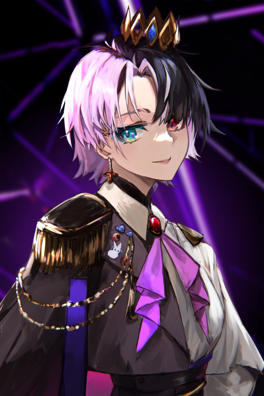 1girl, absurdres, androgynous, az'ruler, black_hair, blue_eyes, heterochromia, highres