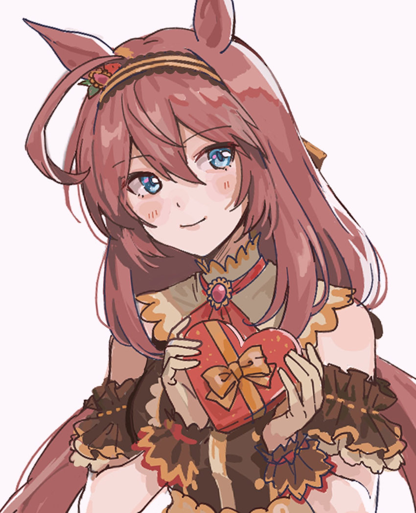 1girl, ahoge, animal_ears, arm_garter, blue_eyes, blush, box, breasts