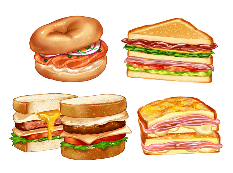 bagel, cheese, food, food_focus, ham, lettuce, onion, original