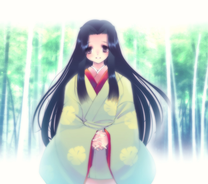 blue_hair, hands_clasped, japanese_clothes, kimono, long_hair, misokachu, purple_eyes, silhouette_sakura, uraha, violet_eyes